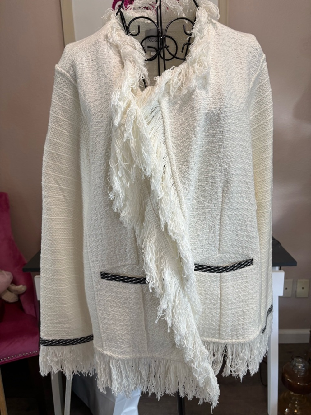 NIC+ZOE White Fringe Open-Front Cardigan Jacket/Blazer 1X - Picture 3 of 11